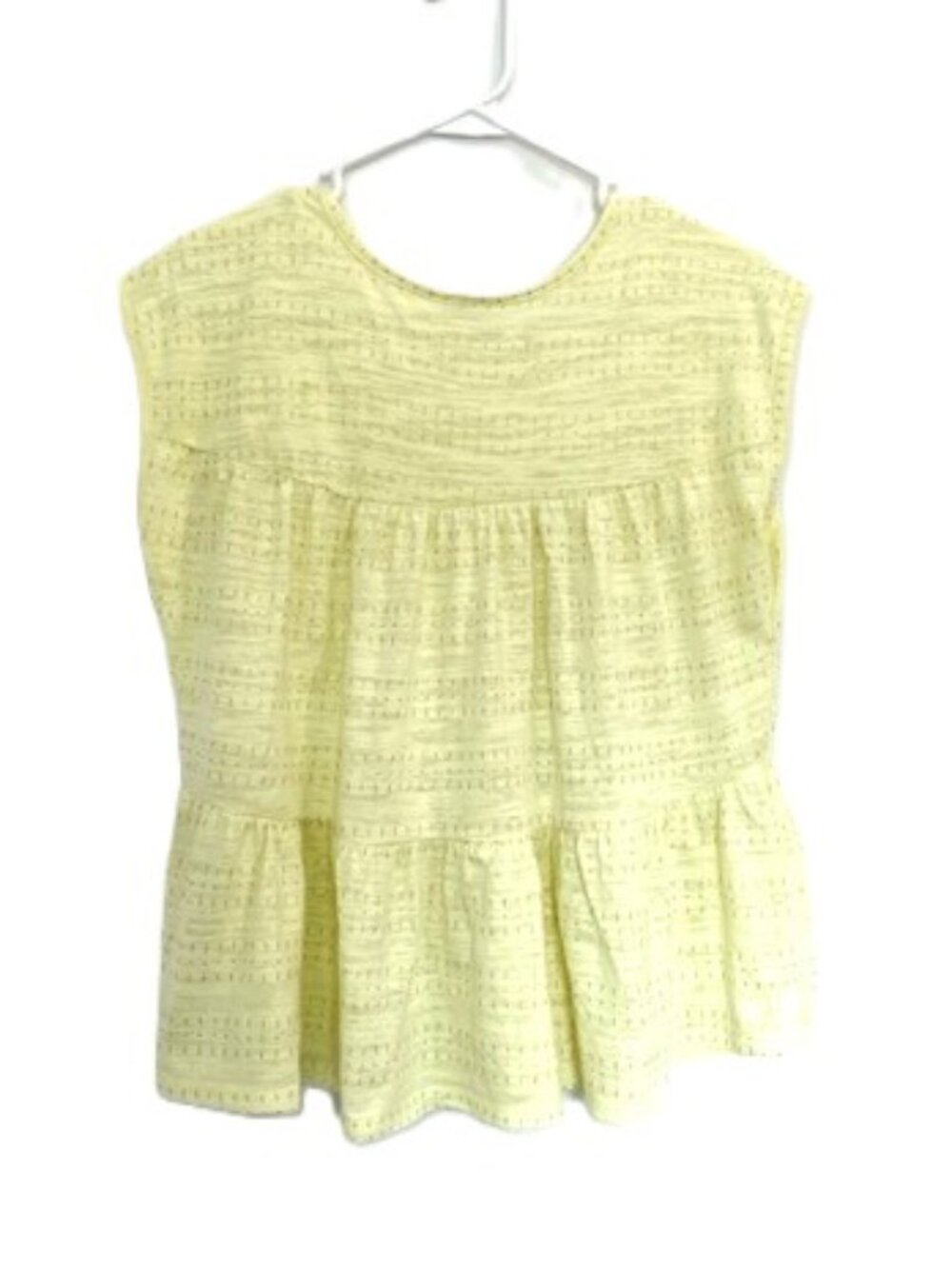 Self Esteem Yellow Shirt with Cap Sleeves, Ruffle Hem, and Specks of Gold